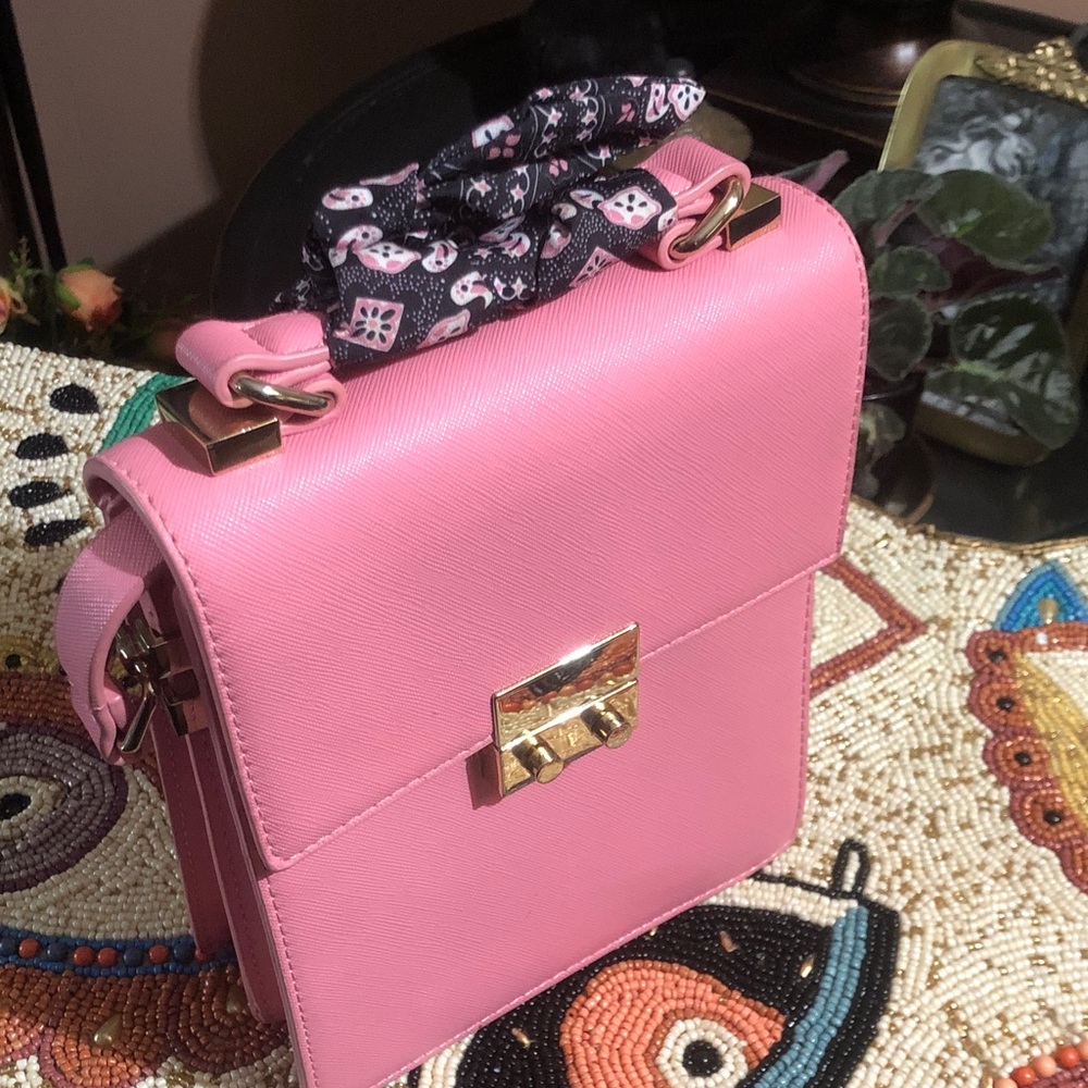 Zara Pink Structured Crossbody with Scarf Detail